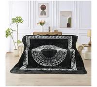 GC GAVENO CAVAILIA Sherpa Fleece Blanket (200x240 cm) - Greek Pattern Bed Throw King Size - Fluffy Throws For Bed, Sofas, Armchair - Thermal, Cosy Large Blankets and Throws Washable - Black