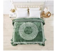 GC GAVENO CAVAILIA Sherpa Fleece Blanket (200x240 cm) - Greek Pattern Bed Throw King Size - Fluffy Throws For Bed, Sofas, Armchair - Thermal, Cosy Large Blankets and Throws Washable - Green