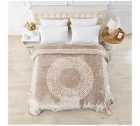 GC GAVENO CAVAILIA Sherpa Fleece Blanket (200x240 cm) - Greek Pattern Bed Throw King Size - Fluffy Throws For Bed, Sofas, Armchair - Thermal, Cosy Large Blankets and Throws Washable - Mink