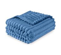 GC GAVENO CAVAILIA Sherpa Fleece Blanket Throw, Thermal Warm & Cosy Fluffy Throws For Sofa Large Bed Couch, Thick Blanket Ribbed Fur Throw 150 x 200 Cm, Denim Blue