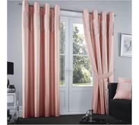 GC GAVENO CAVAILIA Shiny Ringtop Living Room Curtains, Matching Tie Back Bedroom Curtain, Drapes Eyelet, 90" Wide x 90" Drop, Blush Pink