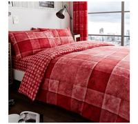 Smart Living Printed Polycotton Denim Check Duvet Cover With Pillowcases in Red | Size: Single Smart Living Red Single