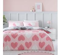 GC GAVENO CAVAILIA Single Duvet Cover Sets (150x200 cm) | Reversible Bedding & Linen | Polycotton Single Bedding Sets | Hearts Quilt Cover | Pink/Charcoal