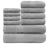 GC GAVENO CAVAILIA 10 Piece Towel Bale Set | Quick Drying Cotton Towel Highly Absorbent 450 GSM Silver Towels Set | Bathroom Towels Bale Set 4x Face 4x Hand 2x Bath Towels