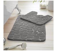 GC GAVENO CAVAILIA Soft 2 Piece Pebble Bath Mat Non Slip Toilet Rug, Highly Absorbent Bathroom, Grey, (50X80, 50X40), 722823