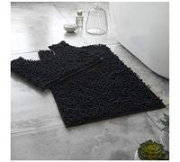 GC GAVENO CAVAILIA Soft Bath Mat Sets For Bathroom | 2 Piece Bath Mat Non Slip Back | Highly Water Absorbent & Fast Drying 100% Microfiber Chenille Toilet Rug with Pedestal Mat | Black