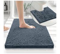 GC GAVENO CAVAILIA Soft Bath Mat Sets For Bathroom | 2 Piece Bath Mat Non Slip Back | Highly Water Absorbent & Fast Drying 100% Microfiber Chenille Toilet Rug with Pedestal Mat | Dark Grey