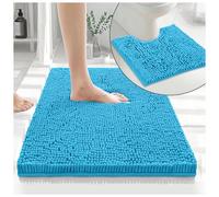 GC GAVENO CAVAILIA Soft Bath Mat Sets For Bathroom | 2 Piece Bath Mat Non Slip Back | Highly Water Absorbent & Fast Drying 100% Microfiber Chenille Toilet Rug with Pedestal Mat | Teal