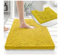 GC GAVENO CAVAILIA Soft Bath Mat Sets For Bathroom | 2 Piece Bath Mat Non Slip Back | Highly Water Absorbent & Fast Drying 100% Microfiber Chenille Toilet Rug with Pedestal Mat | Ochre