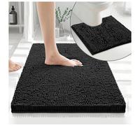 GC GAVENO CAVAILIA Soft Bath Mat Sets For Bathroom | 2 Piece Bath Mat Non Slip Back | Highly Water Absorbent & Fast Drying 100% Microfiber Chenille Toilet Rug with Pedestal Mat | Black
