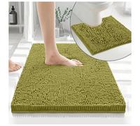 GC GAVENO CAVAILIA Soft Bath Mat Sets For Bathroom | 2 Piece Bath Mat Non Slip Back | Highly Water Absorbent & Fast Drying 100% Microfiber Chenille Toilet Rug with Pedestal Mat | Green