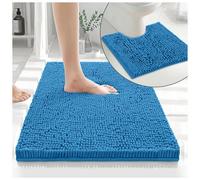 GC GAVENO CAVAILIA Soft Bath Mat Sets For Bathroom | 2 Piece Bath Mat Non Slip Back | Highly Water Absorbent & Fast Drying 100% Microfiber Chenille Toilet Rug with Pedestal Mat | Turquoise