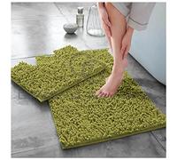 GC GAVENO CAVAILIA Soft Bath Mat Sets For Bathroom | 2 Piece Bath Mat Non Slip Back | Highly Water Absorbent & Fast Drying 100% Microfiber Chenille Toilet Rug with Pedestal Mat | Green