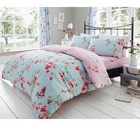GC GAVENO CAVAILIA Sparrow Quilt Covers Bedset | Supreme Birdie Blossom Duvet Cover With Matching Pillowcases | Reversible Blossom Bedding Set | Washable Blue Super King