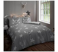 GC GAVENO CAVAILIA Stag Bedding Set, Printed Star Duvet Cover King Size, Easycare Animal Quilt Cover With Pillowcases, Grey