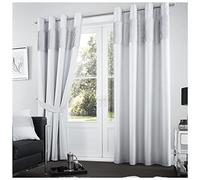 GC GAVENO CAVAILIA Striped Curtains 2 Piece Shiny Diamante Band Panels & Matching Curtain Tiebacks, Ring Top Eyelet Curtains For Bedroom, 66"" (Width) x 72"" (Drop) Inch, Silver