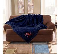 GC GAVENO CAVAILIA Super Soft Fluffy Sofa Bed Blanket, Teddy Emb Fleece Throw, Warm Sherpa Stag Throws, Navy, 150X200