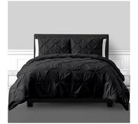 GC GAVENO CAVAILIA Super Soft Pintuck King Size Bedding With Pillowcases, Pinch Pleated Quilt Bedding Cover Set, Luxury Diamond Pintuck Bedding Set, Black