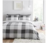 GC GAVENO CAVAILIA Super Soft Striped & Check Duvet Cover, Easycare Geometrical Bedding, Reversible Checkered Quilt Set, Poly Cotton, Grey, King