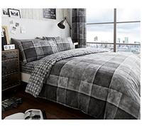 GC GAVENO CAVAILIA Supreme Poly Cotton Duvet Cover Checked Bedding Tartan Quit Set, Printed Coverlet With Pillowcases, Superking Size, Grey
