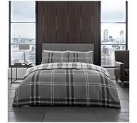 GC GAVENO CAVAILIA Tartan Duvet Cover, Checkered Bedding Double Bed Set, Luxury Reversible Polycotton Quilt Cover, Grey