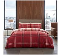 GC GAVENO CAVAILIA Tartan Duvet Cover, Checkered Bedding Double Bed Set, Luxury Reversible Polycotton Quilt Cover, Red