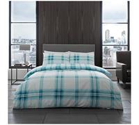 GC GAVENO CAVAILIA Tartan Duvet Cover, Checkered Bedding Double Bed Set, Luxury Reversible Polycotton Quilt Cover, Teal
