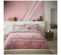 GC GAVENO CAVAILIA Teddy Bear Bedding Double Bed Geometric Quilt Cover Set With Pillowcases, Plain Reversible Cuddly Soft Thermal Warm & Cosy Fleece Duvet Cover Set, Blush Pink
