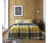 GC GAVENO CAVAILIA Teddy Bear Bedding Double, Thermal Sherpa Fleece Snuggly Geometric Bedding Set, Super Soft Fluffy Check Quilt Covers Bedset With Matching Pillowcases, 3 Pieces, Ochre