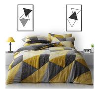GC GAVENO CAVAILIA Teddy Bear Fleece Duvet Cover Set Geometric Diamond Shapes, Thermal Warm Cuddly Fluffy Beddings With Matching Pillow Cases King Size Bedding, Ochre/Grey