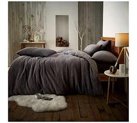 GC GAVENO CAVAILIA Teddy Bear Fleece Plain Single Quilt Cover Set - Soft Thermal Warm & Cosy Fluffy Single Bedding Set - Charcoal - 137cm x 200cm