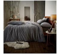 GC GAVENO CAVAILIA Teddy Bear Fleece Plain Single Quilt Cover Set - Soft Thermal Warm & Cosy Fluffy Single Bedding Set - Silver - 137cm x 200cm