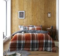 GC GAVENO CAVAILIA Teddy Checked Fluffy Bedding King Size, Super Soft & Warm Striped Quilt Covers Bedset With Matching Pillowcases, Cuddly Sherpa Fleece Checkered Duvet Cover Set, Rust