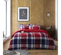 GC GAVENO CAVAILIA Teddy Checked Fluffy Bedding King Size, Super Soft & Warm Striped Quilt Covers Bedset With Matching Pillowcases, Cuddly Sherpa Fleece Checkered Duvet Cover Set, Navy/Red