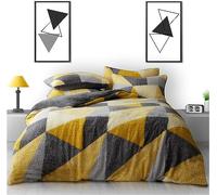 GC GAVENO CAVAILIA Teddy Duvet Cover - Fluffy Fleece Bedding Set King Size - 100% Polyester Warm Cosy Duvet Cover Set - Ochre/Grey