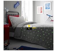 GC GAVENO CAVAILIA Teddy Fleece Double Duvet Covers, Glow In Dark Warm & Cosy Bedding Set, Star Quilt Cover, Grey