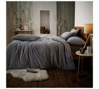 GC GAVENO CAVAILIA Teddy Fleece Duvet Set Single Bed, Comfy Warm Thermal Fluffy Bedding Set, Button Closure Comforter Cover, Silver