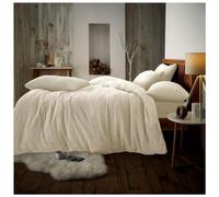 GC GAVENO CAVAILIA Teddy Fleece Duvet Set Single Bed, Comfy Warm Thermal Fluffy Bedding Set, Button Closure Comforter Cover, Cream