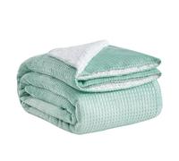 GC GAVENO CAVAILIA Teddy Fleece Embossed Check Sherpa Fleece Blanket, Geometric Throw Blanket For Sofa Bed Settee Waffle Thick Bed Blanket Throw, 130x180 Cm, Sage Green