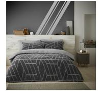GC GAVENO CAVAILIA Teddy Fleece King Size Bedding Set with Pillowcases, Geometric Shape Thermal Warm & Cosy Soft Plain Reversible Fluffy Fleece Duvet Cover Set, Charcoal
