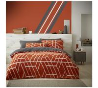 GC GAVENO CAVAILIA Teddy Fleece King Size Bedding Set with Pillowcases, Geometric Shape Thermal Warm & Cosy Soft Plain Reversible Fluffy Fleece Duvet Cover Set, Rust