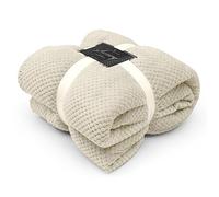GC GAVENO CAVAILIA Teddy Fleece Waffle Blanket, Thermal Warm Throw Over Sofa Bed Travel Bedspread Pop Corn Throw, 200x240 Cm, Cream