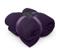 GC GAVENO CAVAILIA Teddy Fleece Waffle Blanket, Thermal Warm Throw Over Sofa Bed Travel Bedspread Pop Corn Throw, 200x240 Cm, Purple