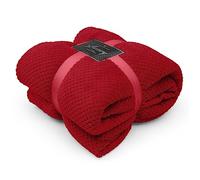 GC GAVENO CAVAILIA Teddy Fleece Waffle Blanket, Thermal Warm Throw Over Sofa Bed Travel Bedspread Pop Corn Throw, 200x240 Cm, Red