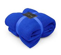 GC GAVENO CAVAILIA Teddy Fleece Waffle Blanket, Thermal Warm Throw Over Sofa Bed Travel Bedspread Pop Corn Throw, 200x240 Cm, Electric Blue