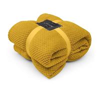 GC GAVENO CAVAILIA Teddy Fleece Waffle Blanket, Thermal Warm Throw Over Sofa Bed Travel Bedspread Pop Corn Throw, 200x240 Cm, Ochre