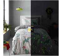 GC GAVENO CAVAILIA Teddy Fluffy Duvet Cover, Cuddly Glow In Dark Dinosaur Bedding Set, Fleece Single Quilt Covers, Grey