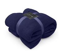 GC GAVENO CAVAILIA Teddy Popcorn Throw Fleece Travel Blanket, Lightweight Honeycomb Blanket For Bed Settee Throws For Sofas Couch Chair, Double Size 150x200 cm, Navy