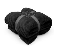 GC GAVENO CAVAILIA Teddy Popcorn Throw Fleece Travel Blanket, Lightweight Honeycomb Blanket For Bed Settee Throws For Sofas Couch Chair, Double Size 150x200 cm, Black