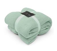 GC GAVENO CAVAILIA Teddy Sherpa Fleece Honeycomb Blanket Thermal Warm Waffle Throw Over Sofa Bed Travel Bedspread Pop Corn Blanket, 200 x 240 cm, Duck Egg